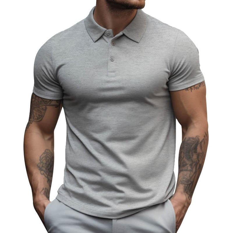 Men's Solid Slim Lapel Short Sleeve Casual Polo Shirt