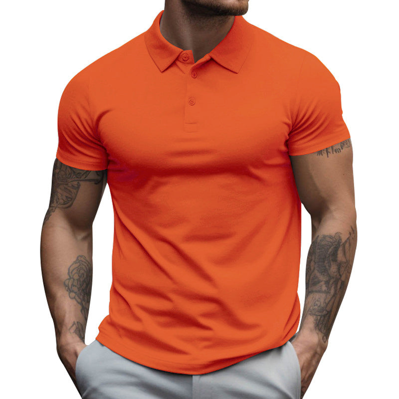 Men's Solid Slim Lapel Short Sleeve Casual Polo Shirt