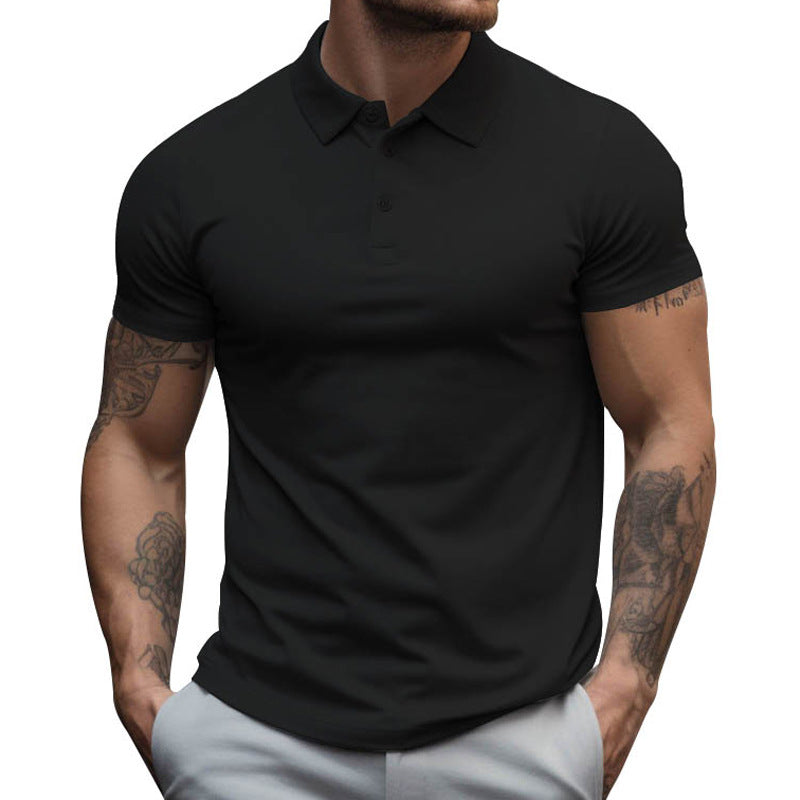 Men's Solid Slim Lapel Short Sleeve Casual Polo Shirt