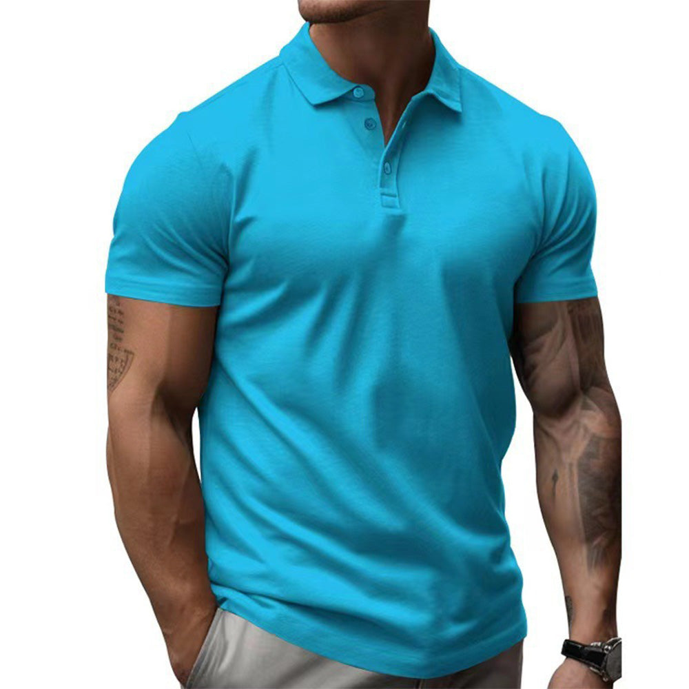 Men's Solid Slim Lapel Short Sleeve Casual Polo Shirt