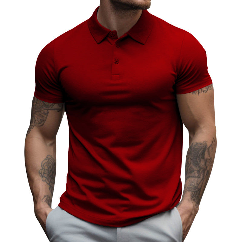 Men's Solid Slim Lapel Short Sleeve Casual Polo Shirt